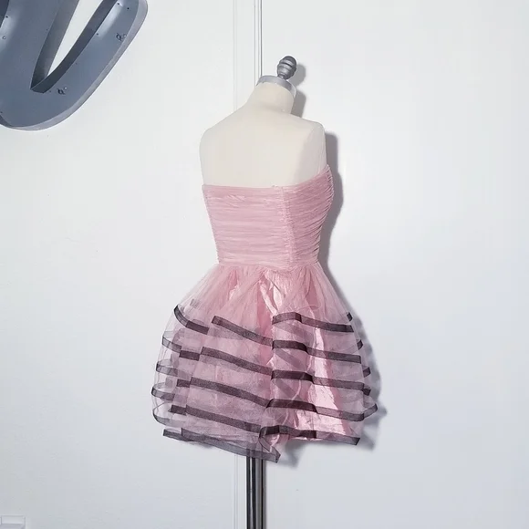 Betsey Johnson Pink Film Noir Dress Tulle Skirt Strapless Prom Dress Vintage Y2K